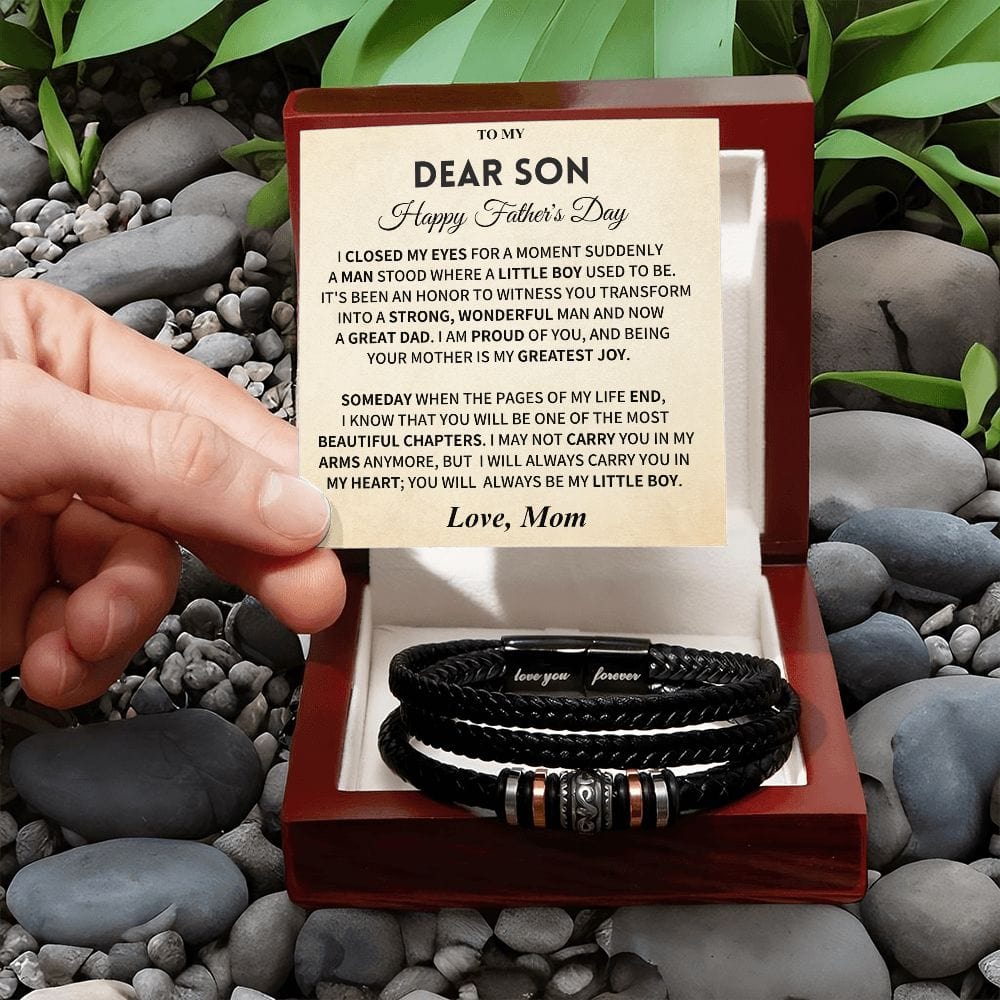 Jewelry Father's Day Son Gift- "Love You Forever" Leather Bracelet