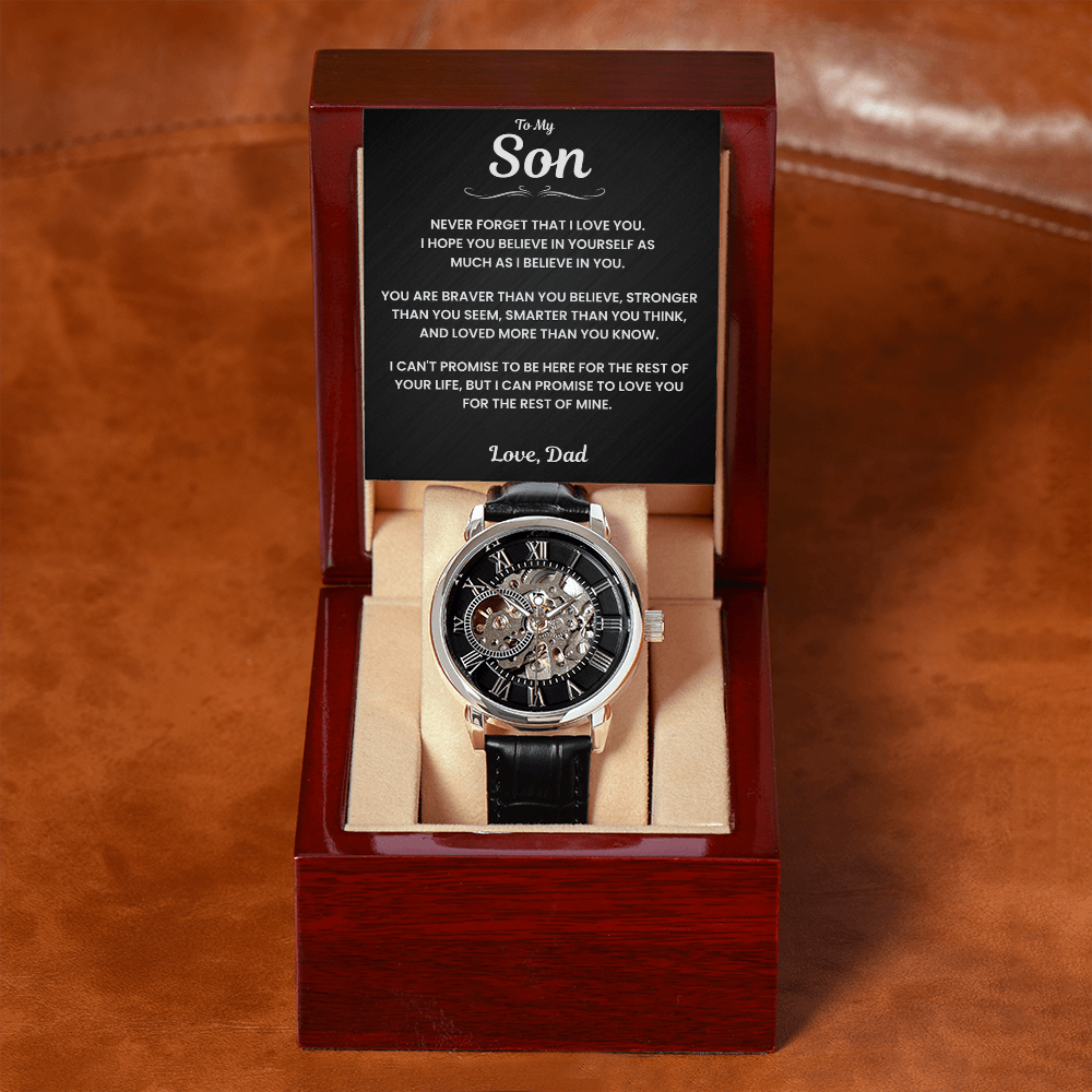 Jewelry Son Gift From Dad, "Never Forget", Openwork Watch Son Gift From Dad, "Never Forget", Openwork Watch