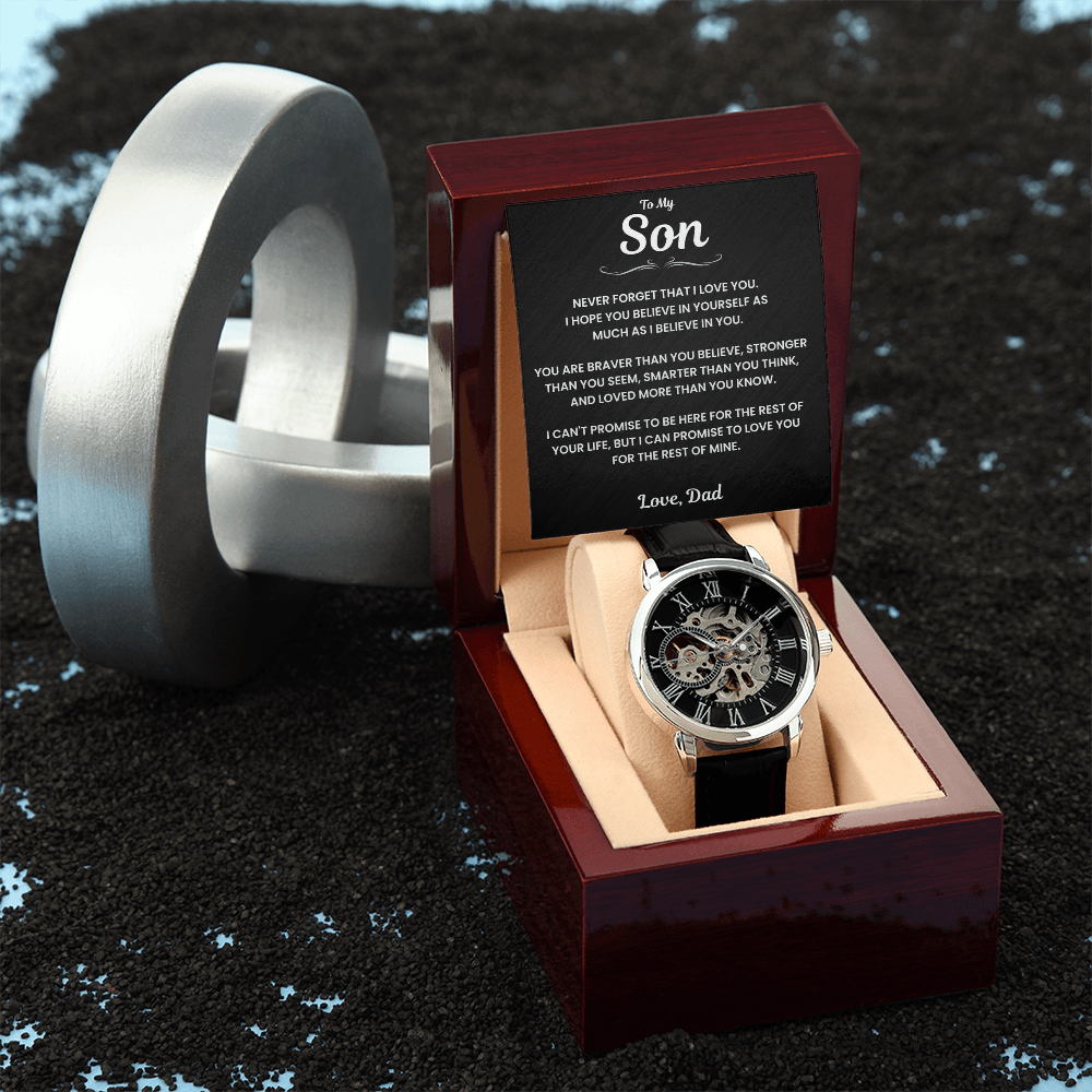 Jewelry Son Gift From Dad, "Never Forget", Openwork Watch Son Gift From Dad, "Never Forget", Openwork Watch