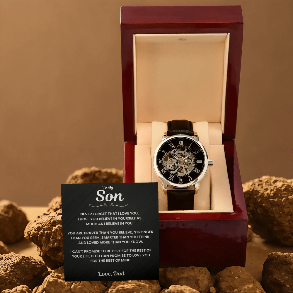 Jewelry Son Gift From Dad, "Never Forget", Openwork Watch Son Gift From Dad, "Never Forget", Openwork Watch