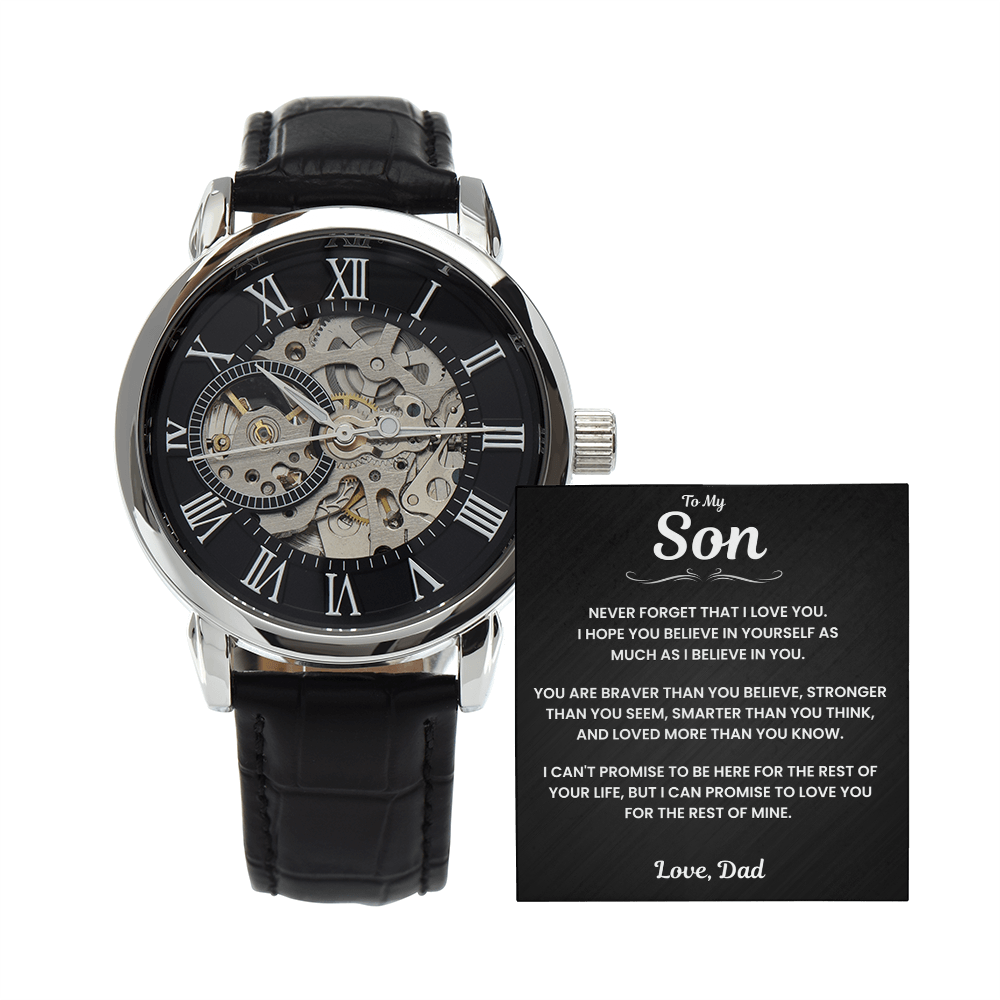 Jewelry Son Gift From Dad, "Never Forget", Openwork Watch Son Gift From Dad, "Never Forget", Openwork Watch