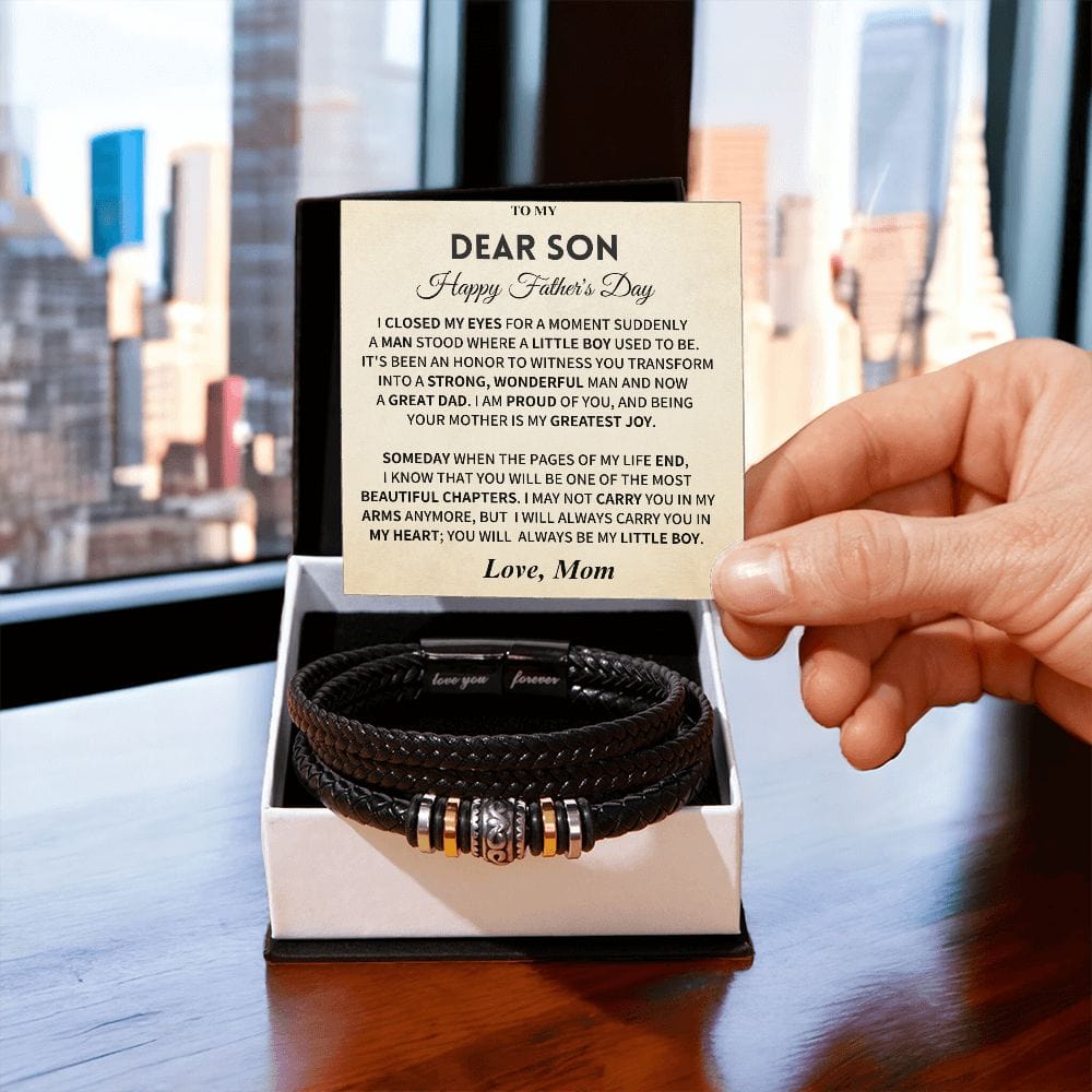 Jewelry Father's Day Son Gift- "Love You Forever" Leather Bracelet