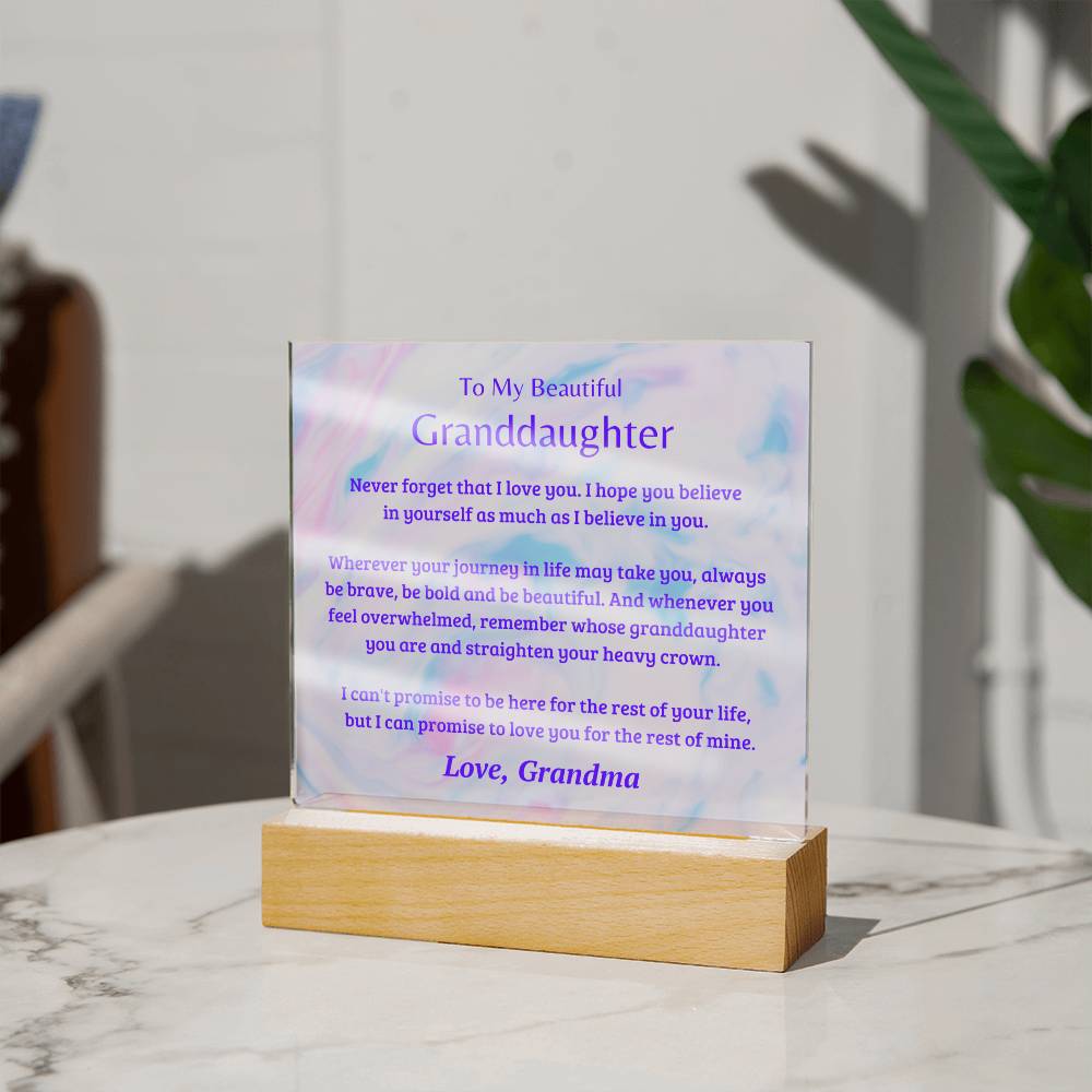 Jewelry Granddaughter Gift; Believe In Yourself- Acrylic Plaque