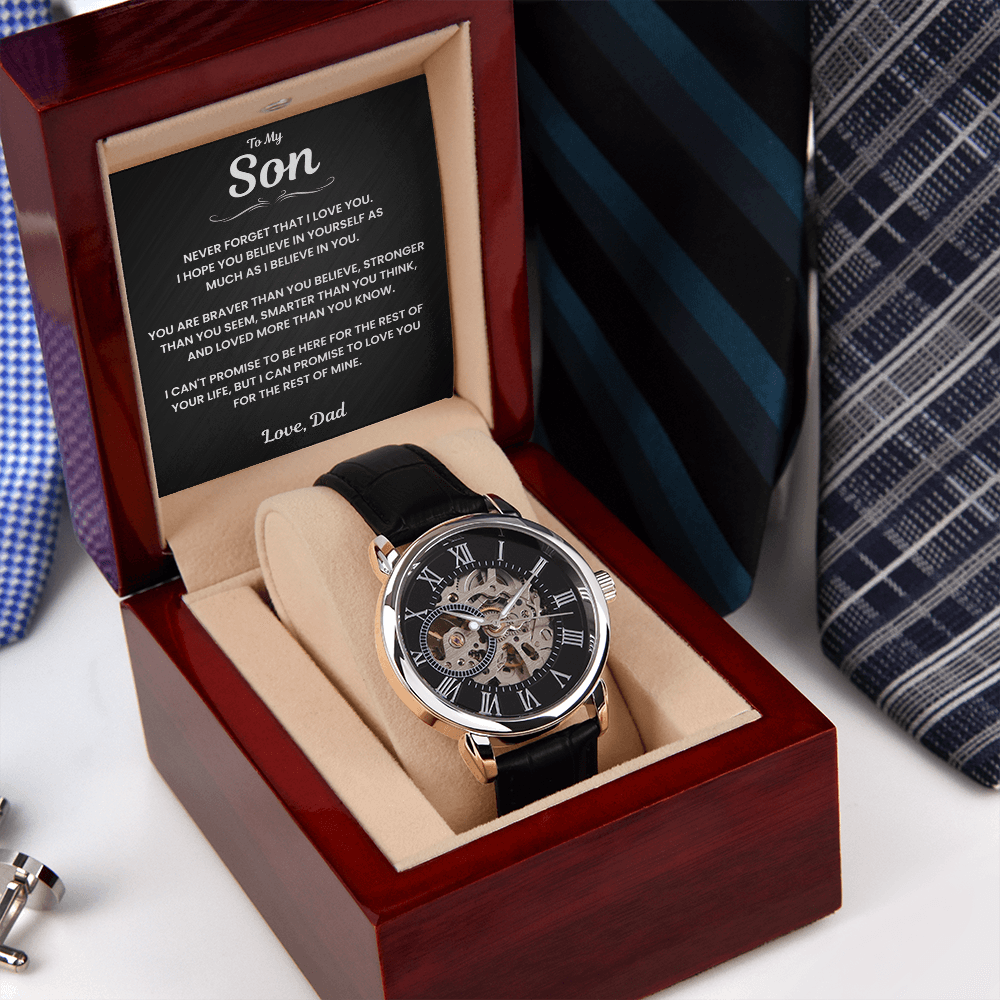 Jewelry Son Gift From Dad, "Never Forget", Openwork Watch Son Gift From Dad, "Never Forget", Openwork Watch