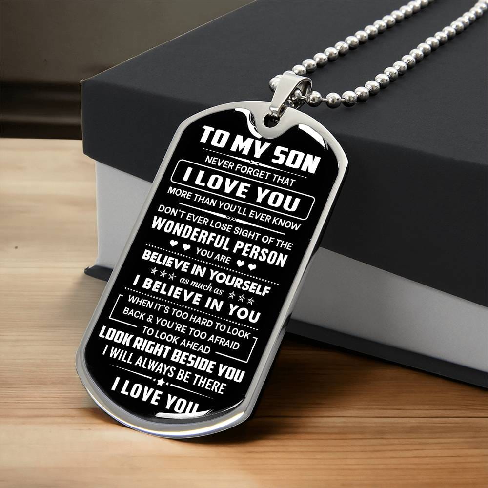 Jewelry Son Gift, "Never Forget", Luxury Dog Tag Necklace