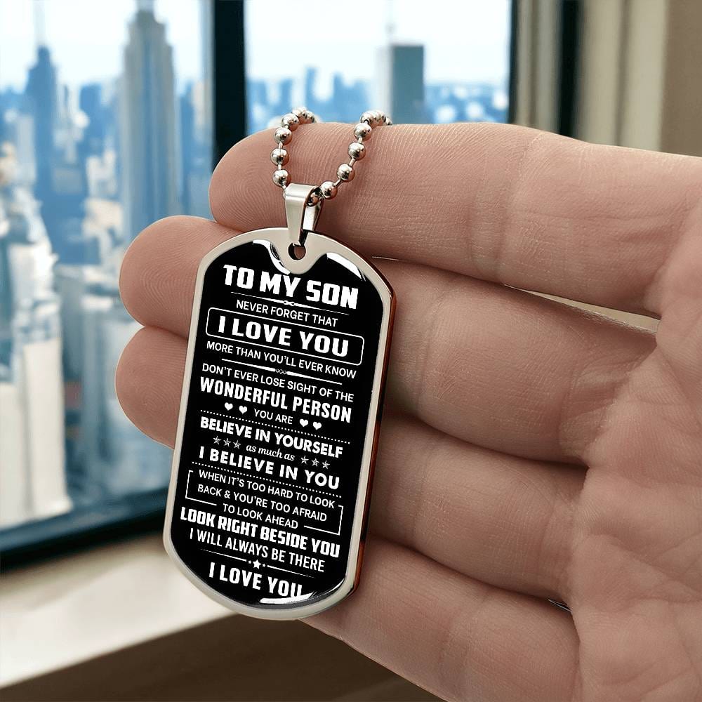 Jewelry Son Gift, "Never Forget", Luxury Dog Tag Necklace